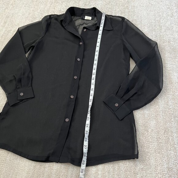 3 for $6 Elegancia Sheer Long Sleeve Summer Black Blouse Top S - Picture 5 of 10